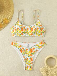 SHEIN Swim Summer Women's Vacation Party Casual Beach Print Padded Bikini Set - Multicolor - View 1