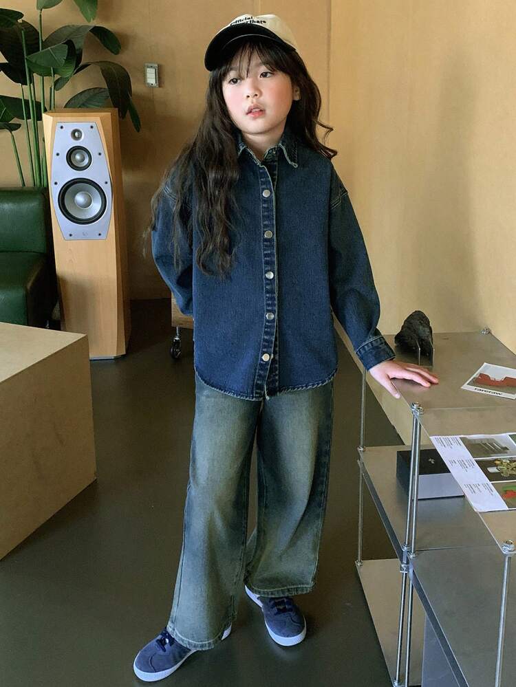 Girl's Plus Size Denim Jacket And Outerwear, Fall Clothes