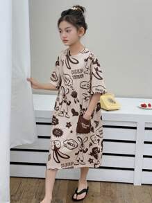 DAZY Tween Girl' Round Neck All-Over Print Casual Loungewear - Beige - View 5