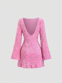 SHEIN Unity Sequin Backless Mini Dress, Valentine's Day Outfits Fall Cloth For Women - Pink - View 2