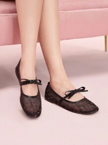 CUCCOO DOLLMOD 黑色心形网眼女士可爱时尚平底一脚蹬鞋情人节款 - 黑色 - 查看 5