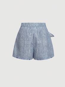 SHEIN MOD Women's High Waist Denim Effect Bow Skort , Summer Casual , College Students