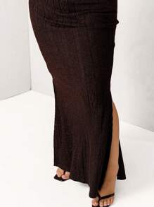 Aralina Curve Charcoal Gray Bodycon Ribbed Maxi Skirt - Grey - View 5