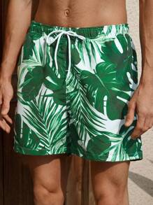 Manfinity VDAYZ Pantalones casuales de playa con bolsillo y cordón delantero estampados para hombres, estilo minimalista, hawaiano