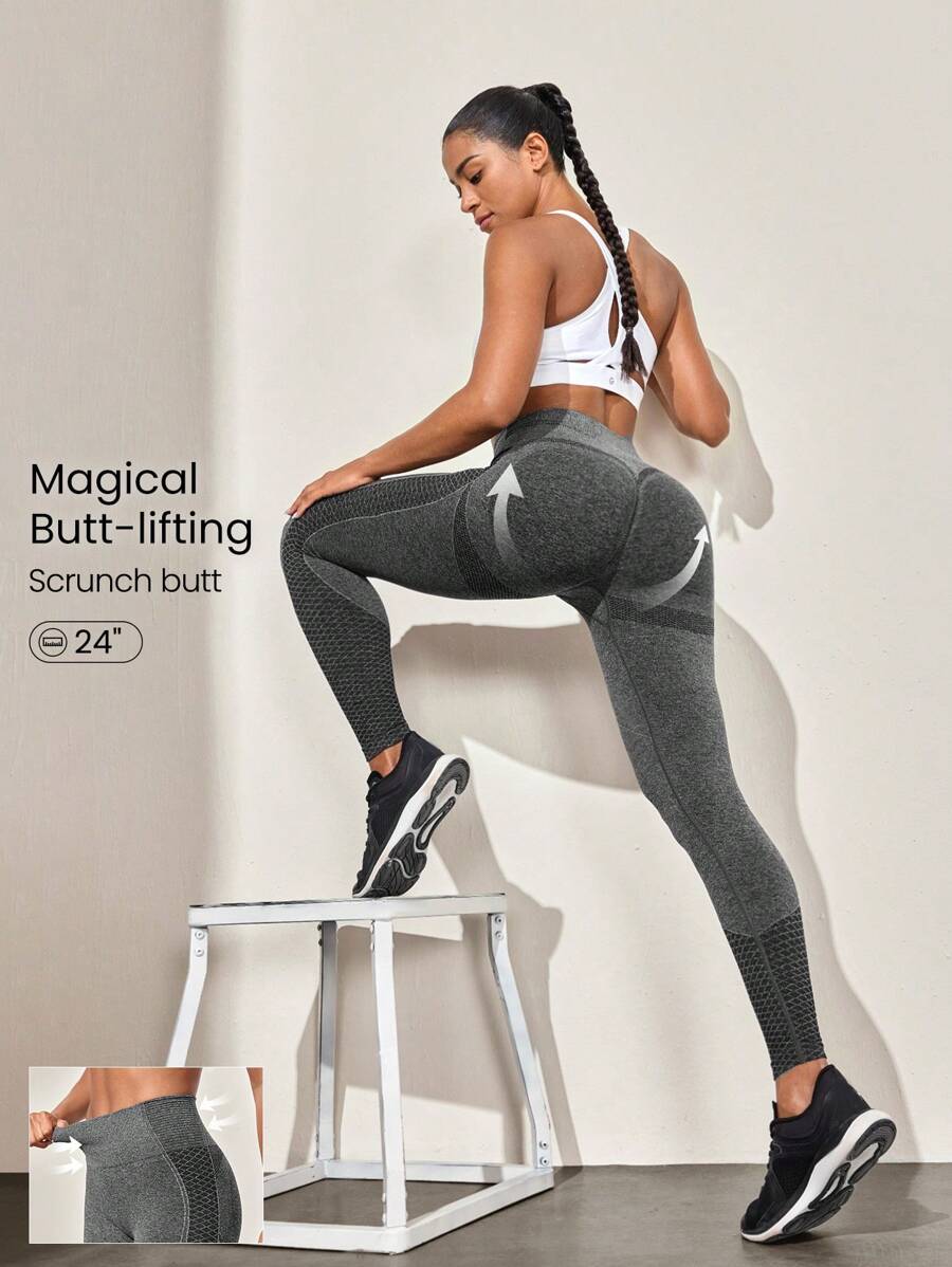 GLOWMODE 无缝收腹提臀格子透气紧身裤 中等强度健身慢跑健身房训练 - 灰色 - 查看 1