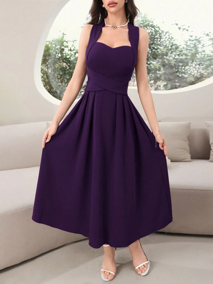 purple dress shein SHEIN Lady Contrast Sequin Sleeve Ruffle Trim Bodycon Dress
