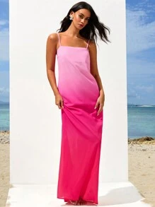 Opulessa Valentine's Day Ombre Print Vacation Spaghetti Strap Long Dress For Women Beach