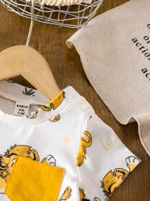 2 件装男女通用新生儿 - 1 岁男婴/女婴可爱狮子印花全身图案套装，适合宝宝在夏季各种场合穿着，让宝宝看起来更可爱 - 彩色 - 查看 7