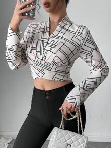 Chiquease Women All-Over Print Long Sleeve Casual Blouse For Work And Daily Wear Fall Cloth For Women