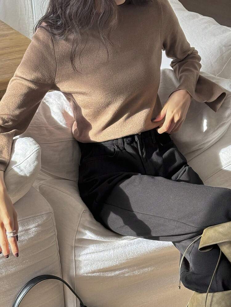 Women's Striped Boat Neck Flare Sleeve Slim Fit Sweater, Camel Color, Spring/Autumn,Fall Women Clothes