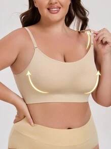 1pc Women Plus Size Seamless Non-Wired Soft & Comfortable Double Layer Camisole Bra - Apricot - View 6