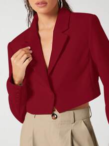BizChic 2025年夏季新款勃艮第单扣短款西装轻便西装外套，商务休闲，日常通勤，优雅海滩度假，适合婚礼嘉宾，乡村音乐节，早午餐，机场，136S Old Money斯德哥尔摩风格，7月4日 - 酒紅色 - 查看 4