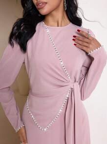 Veilorie 女士纯色圆领长袖简约休闲长款阿拉伯风格连衣裙