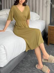 DAZY 1 szt. Sukienka damska w jednolitym kolorze, dopasowana, minimalistyczna, dzianinowa, do salonu
