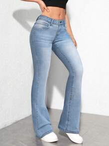 Jeanoix Enkel jeans med knappficka framtill för kvinnor, vardagskläder - Ljustvätt - Visa 5