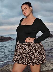 SHEIN VCAY Plus Size Leopard Print Patchwork Casual Dress, Stylish And Suitable For Everyday Wear