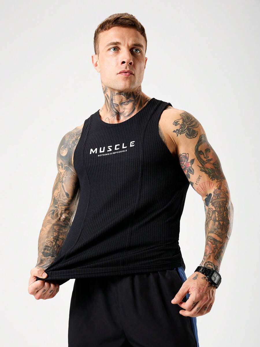 Gym Rark Camiseta deportiva de compresión casual con estampado de letras para hombres - Negro - Ver 1