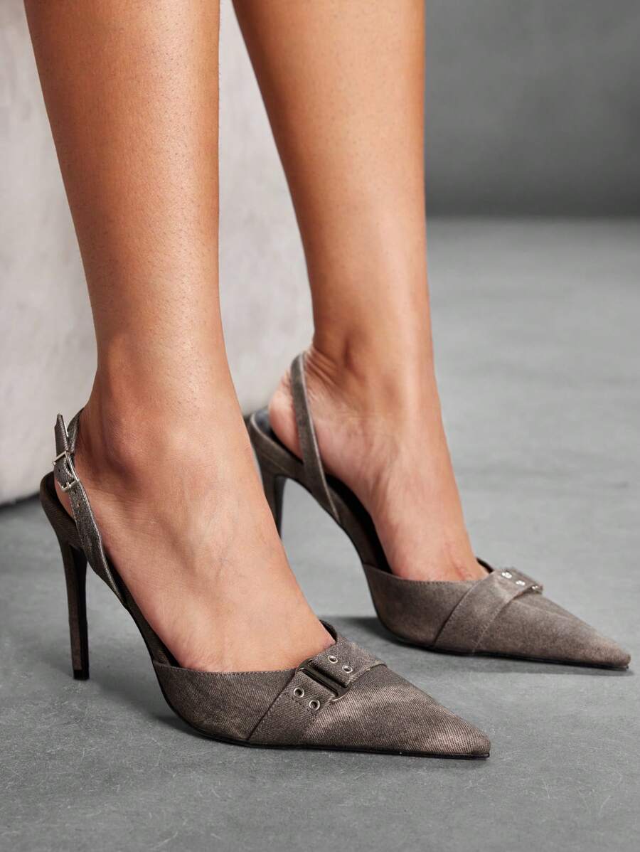 CUCCOO SZL Women's Pointed Toe Buckle Design Fashion High Heel Pumps, Casual Everyday Wear - Grey - View 1