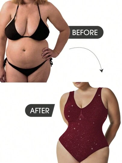 大码女式无缝亮黑色连体裤