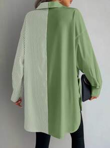 SHEIN LUNE Blusa asimétrica casual de mujer con bloques de color y rayas, camisa de mujer para primavera/otoño