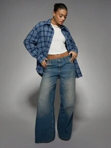 MISSGUIDED Oversized Plaid Button Down Shirt Long Sleeve Boyfriend Style Flannel Top Fall Winter Layering Piece Casual Streetwear Basic Collar Weekend Fashion