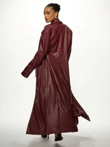 MISSGUIDED Áo khoác giả da sang trọng Áo khoác dài hai bên ngực Tuyên bố thời trang mùa đông Áo khoác ngoài Nhân dịp buổi tối tinh vi Mặc phong cách thiết kế Áo khoác ngoài ấn tượng - Màu Đỏ Sâu - Xem 2