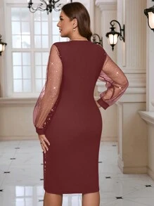 SHEIN Clasi Knitted Stretchy Glittering Rhinestone Embellished Plus Size Bodycon Dress