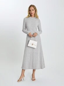 SHEIN Cottnline Asymmetrical Fabric Backless Detail Long Dress - Light Grey - View 1