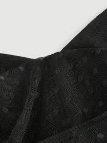 SHEIN MOD 大码纯色网眼拼接无袖荷叶边简约连衣裙 - 黑色 - 查看 3