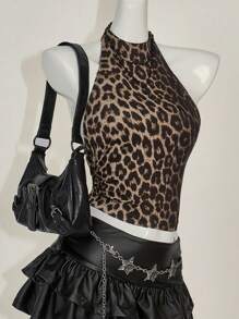 SHEIN ICON 女士豹纹露背简约休闲 Y2K 哥特式派对外出露背上衣，适合日常穿着 - 彩色 - 查看 3