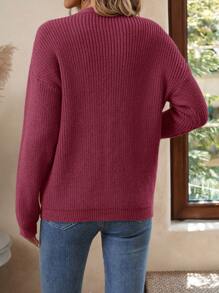 EMERY ROSE Women's Solid Color Minimalist Casual Sweater, For Daily Wear - Burgundy - View 2