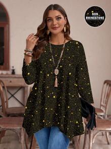 EMERY ROSE Áo thun nữ cổ tròn rộng tay 3/4, viền bất đối xứng, size lớn, mùa thu/đông - Nhiều màu - Xem 4