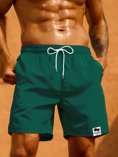 Manfinity Swimmode Men's Solid Color Front Lace-Up Pocket Simple Shorts, Casual/Resort Wear