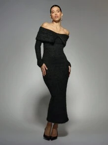 MISSGUIDED Off-Shoulder Long Sleeve Straight Long Dress
