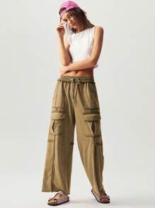 Bohemela 女式纯色针织喇叭裤，带口袋，休闲度假