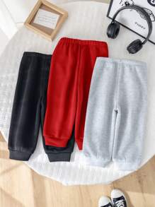 SHEIN 3 Pcs Set Baby Girls Cute Letter Print Elastic Waist Casual Pants, Autumn/Winter