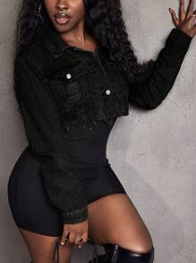 Slaydiva Women's Casual Distressed Cropped Denim Jacket