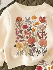 SHEIN Baby Girls Floral Print Sweatshirt And Bell Bottoms Casual Soft Knit Simple Pullover Two-Piece Outfit