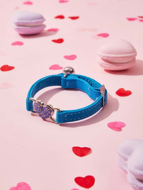 PETSIN 1pc Valentine's Day Heart Shaped Pet Necklace Collar With Rhinestone, Blue