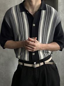 DAZY Áo len cardigan dệt kim hở phía trước kẻ sọc đen trắng cho nam, mùa hè - Đen và trắng - Xem 1