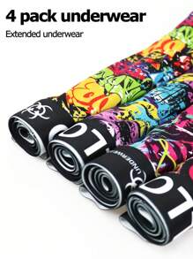 4pcs/Set Men's Printed Patchwork Casual Boxer Briefs