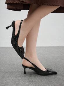 CUCCOO BIZCHIC Women's Red Pointed Toe High Heel Shoes With Ankle Strap, Retro Classic Style, Comfortable & Versatile, New Design Spring Shoes Spring Break Easter - Black - View 3