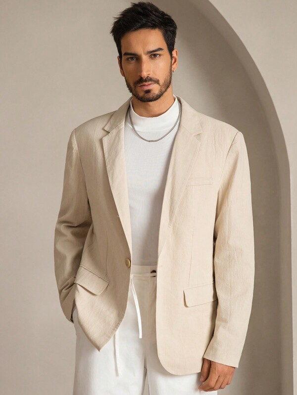 HIMLAND Veste de blazer décontracté ample à manches longues tissée pour homme, mode pour le port quotidien