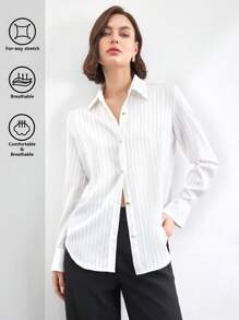BizChic Women's Satin Long Sleeve Blouse, White, Suitable For Youth, Spring/Summer , Christmas, New Year, Holiday, Thanksgiving - White - View 2
