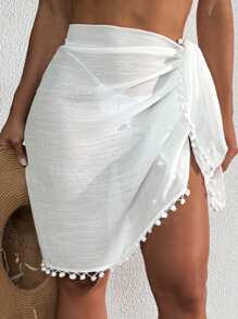 Beach Towel With Tasseled Pom Poms, Bohemian Style For Summer Beach Vacation