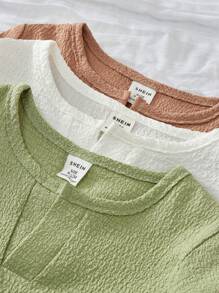 SHEIN 3-Piece Set Baby Boy Solid V-Neck Short Sleeve T-Shirts Top For Spring - Multicolor - View 8