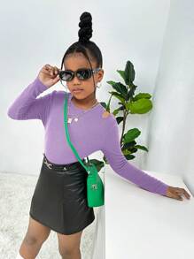 SHEIN Urban Chic Tween Girl Knit Crew Neck Long Sleeve Top - NOVA Store - Mauve Purple - View 1