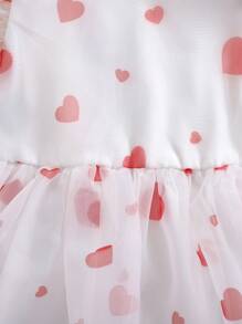 SHEIN Fern Glow  Baby Girls Elegant Heart Organza Short Sleeve Dress, Suitable For Party, Outing And Other Occasions, Spring/Summer Valentine's Day - White - View 12