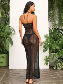 Opulessa 1pc Women Solid Color Knitted Lace Slim Fit Dress With Strapless