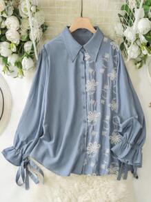 Lacomfia Blusa holgada y casual de mujer con parches y bordados